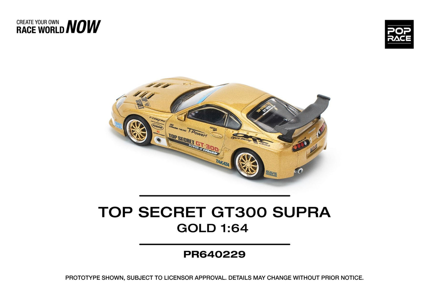 Pop Race Toyota Supra Top Secret GT300 Gold PR640229 1/64 Diecast
