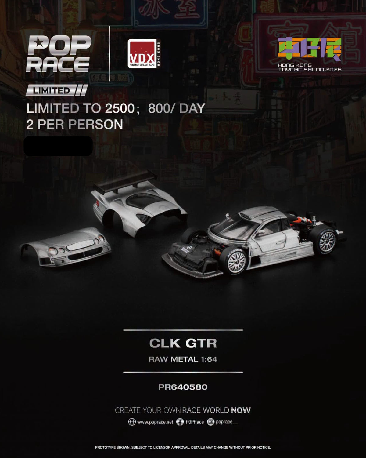 Pop Race CLK GTR Raw Metal Hong Kong Toy Car Salon 2026 PR640580 1/64 Diecast