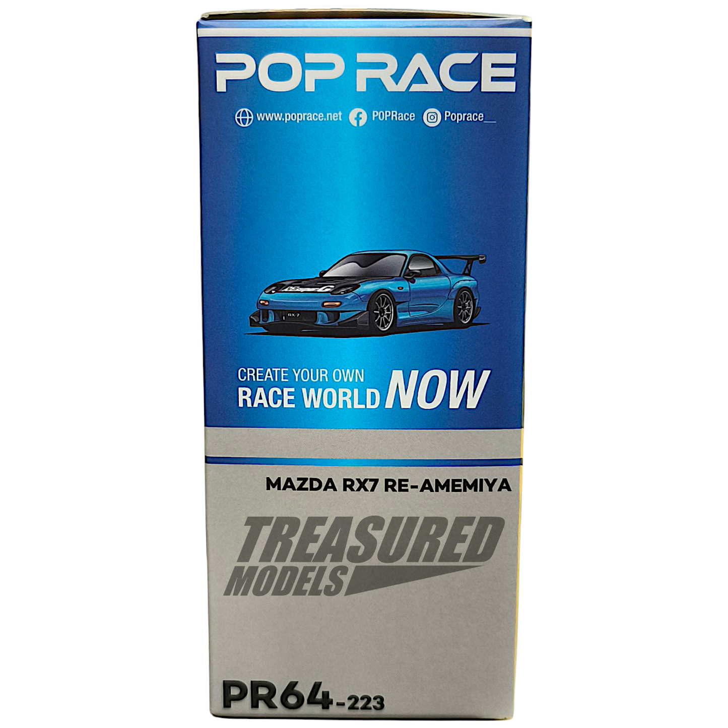 Pop Race Mazda RX7 RE-Amemiya Widebody Blue Chrome PR640223 1/64 Diecast