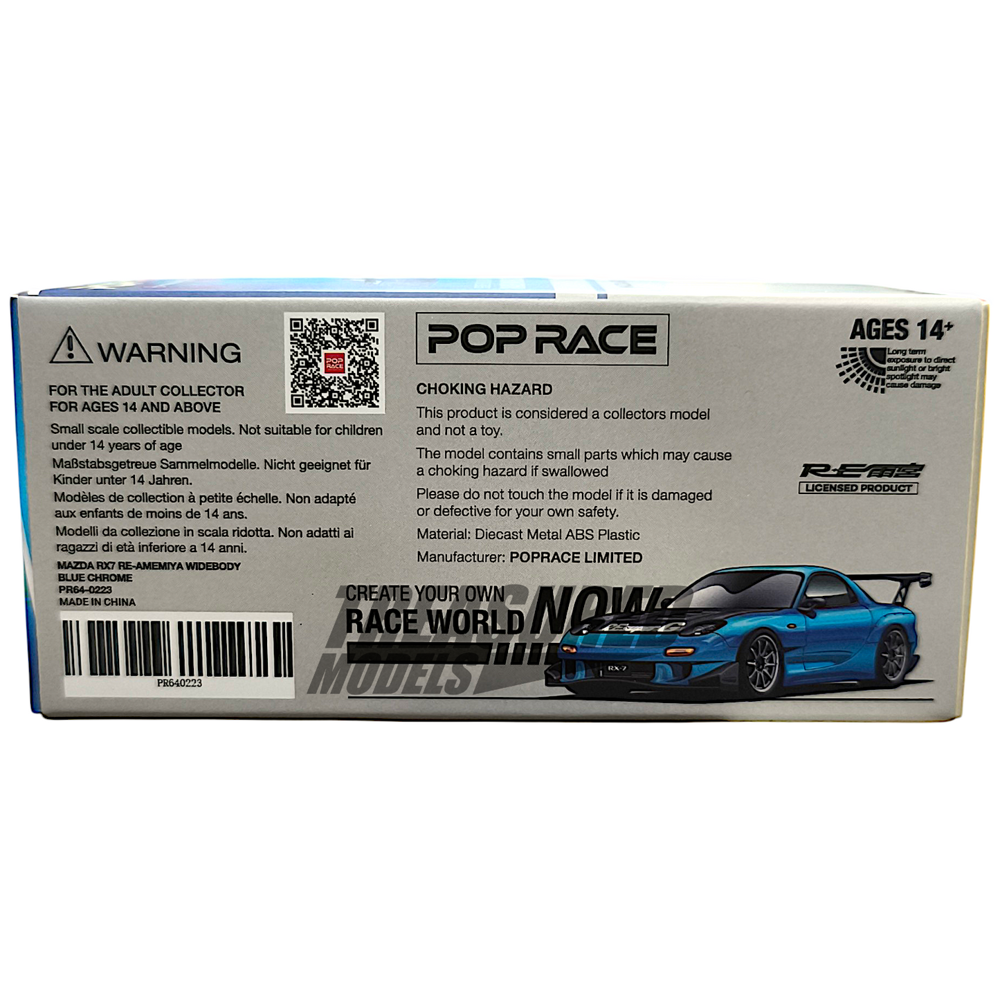 Pop Race Mazda RX7 RE-Amemiya Widebody Blue Chrome PR640223 1/64 Diecast