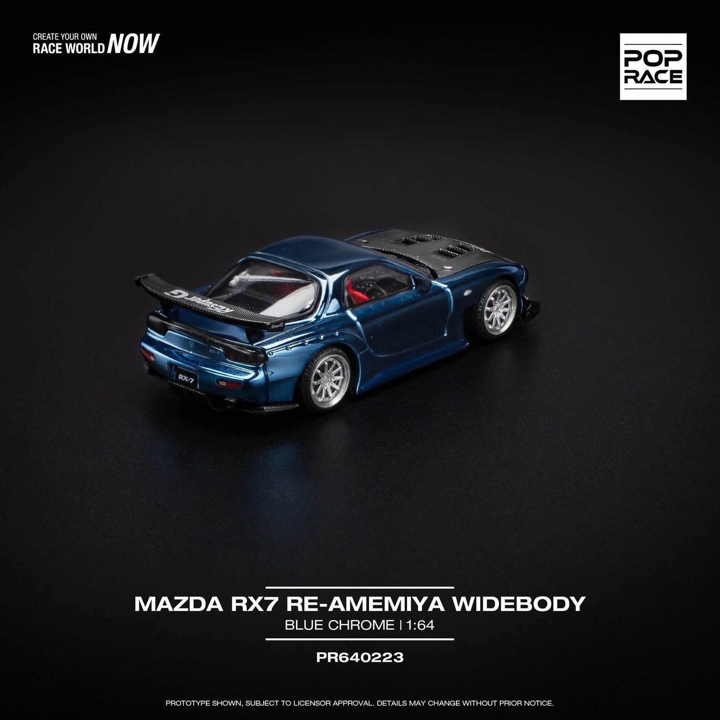 Pop Race Mazda RX7 RE-Amemiya Widebody Blue Chrome PR640223 1/64 Diecast