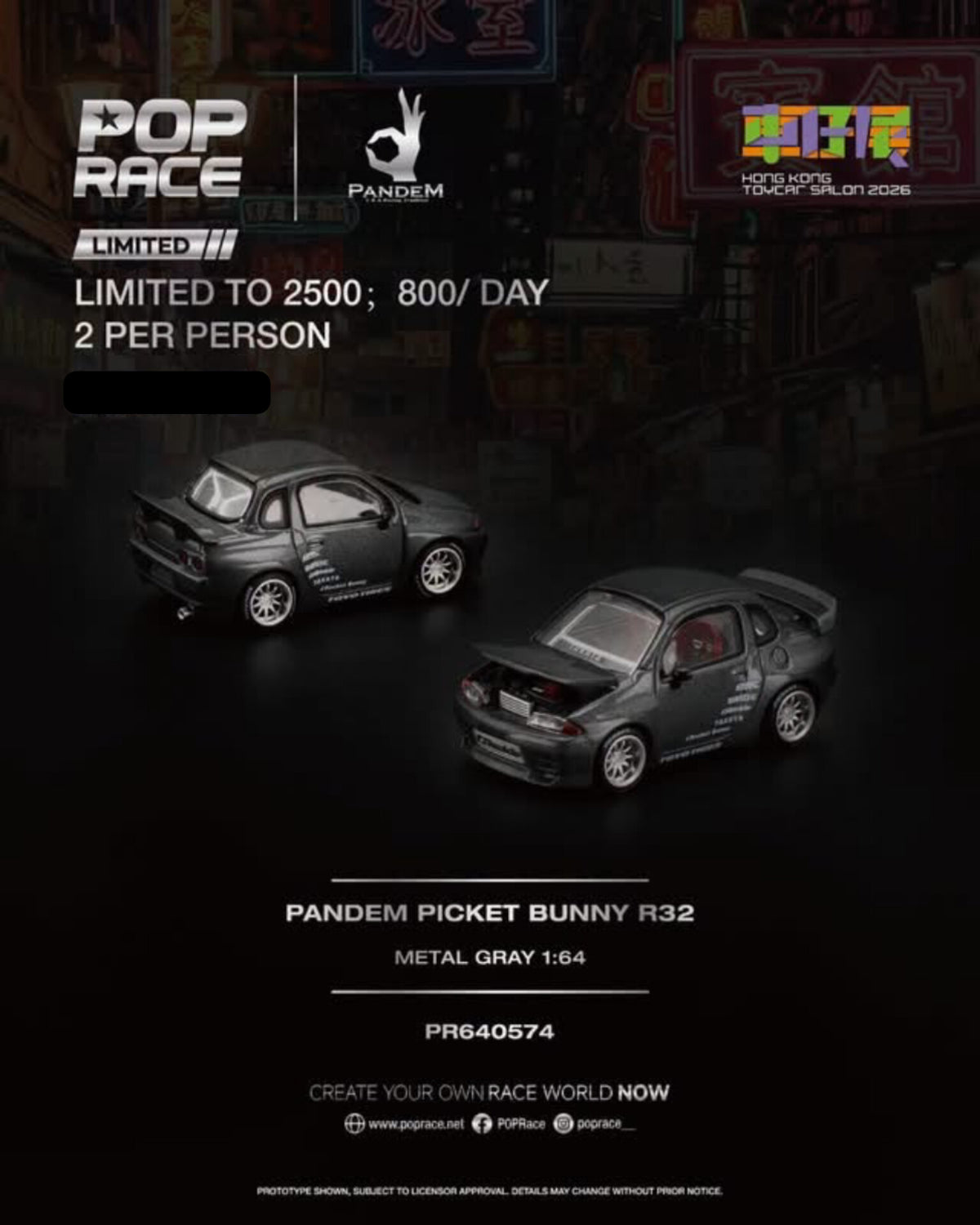 Pop Race Pandem Pocket Bunny R32 Metal Gray Hong Kong Toy Car Salon 2026 PR640574 1/64 Diecast