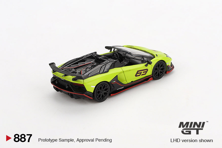 Mini GT Lamborghini Aventador SVJ 63 Roadster Verde Shock MGT00887 1/64 Die Cast