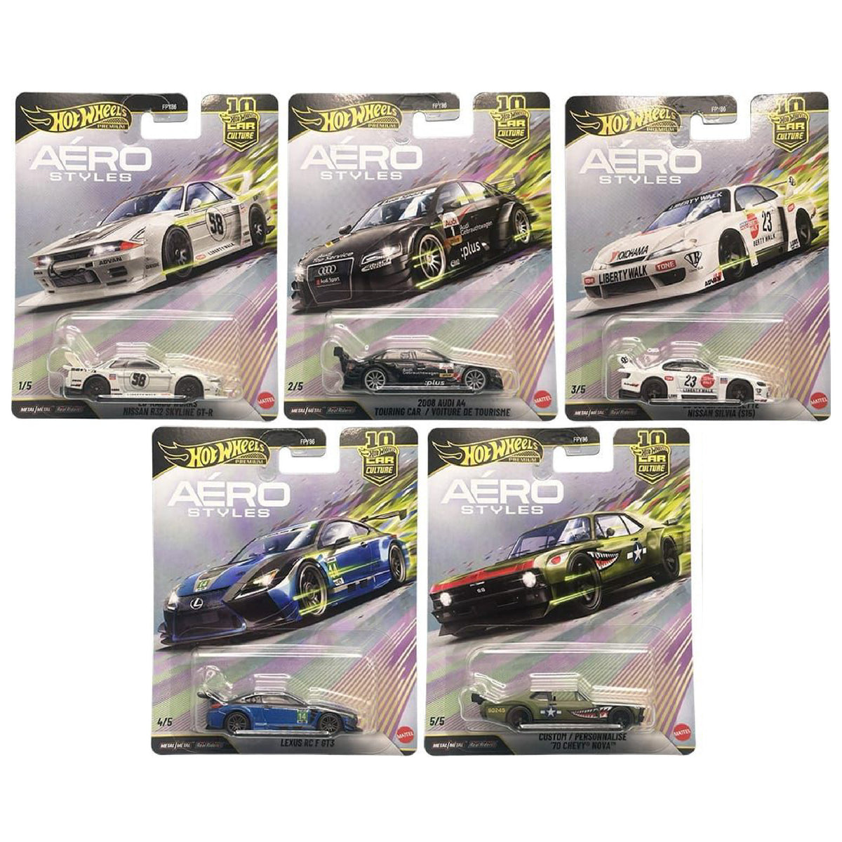 Hot Wheels Aero Styles (Set of 5) 2026 Premium Car Culture 1/64 Diecast