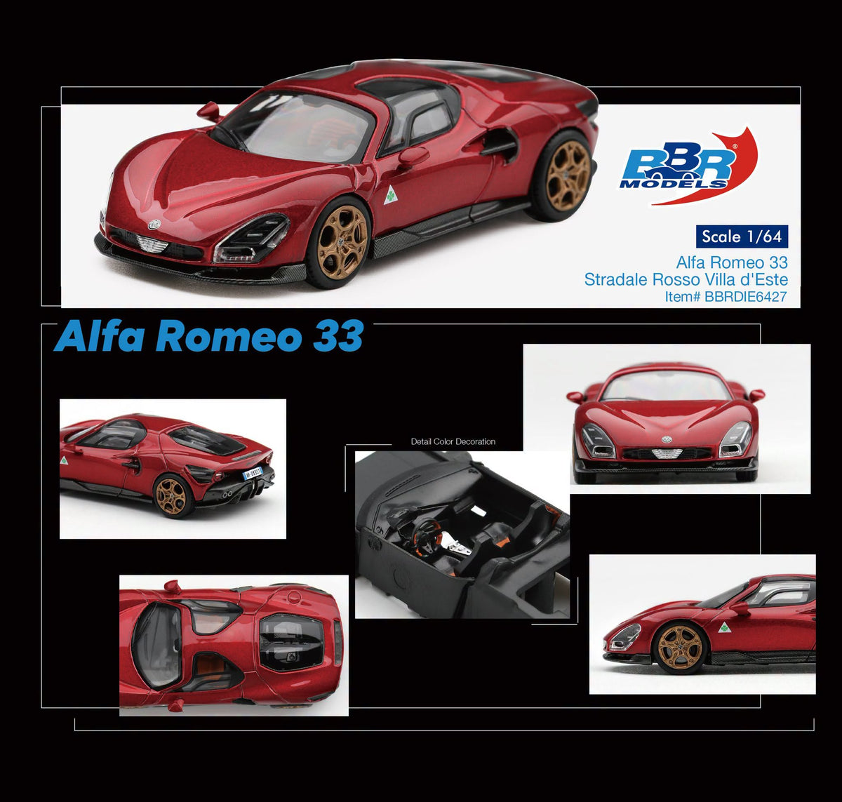 [Pre-Order] BBR Models Alfa Romeo 33 Stradale Rosso Villa d'Este BBRDIE6427 1/64 Diecast