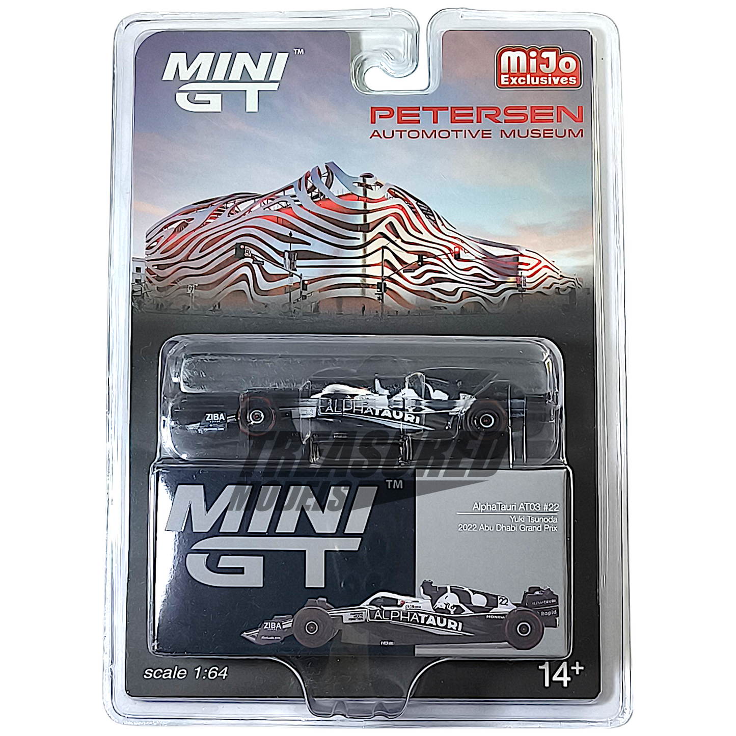 Mini GT AlphaTauri AT03 #22 Yuki Tsunoda 2022 F1 Petersen Automotive Museum Exclusive Blister Packaging MGT00521 1/64 Diecast