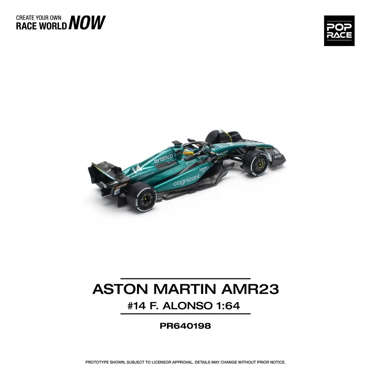 Pop Race Aston Martin AMR23 F1 #14 F. Alonso PR640198 1/64 Diecast