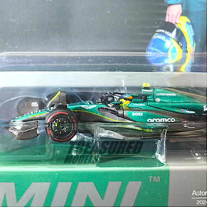 Mini GT Aston Martin AMR24 #14 Fernando Alonso 2024 F1 2024 Bahrain GP Blister Packaging MGT00999 1/64 Diecast