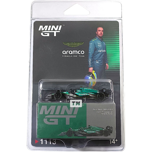 Mini GT Aston Martin AMR24 #14 Fernando Alonso 2024 F1 2024 Canadian GP Blister Packaging MGT01113BL 1/64 Diecast