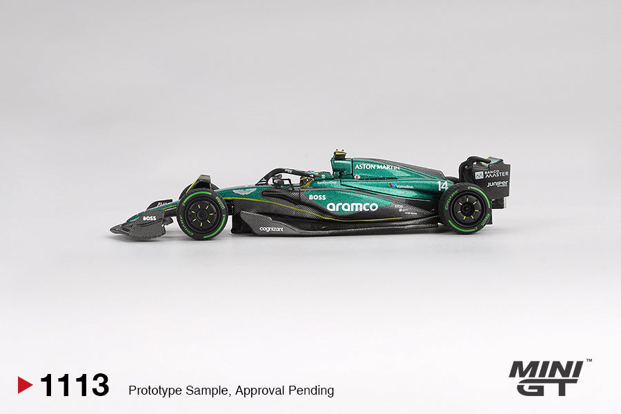 Mini GT Aston Martin AMR24 #14 Fernando Alonso 2024 F1 2024 Canadian GP Blister Packaging MGT01113BL 1/64 Diecast