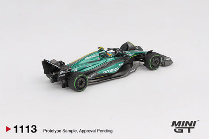 Mini GT Aston Martin AMR24 #14 Fernando Alonso 2024 F1 2024 Canadian GP Blister Packaging MGT01113BL 1/64 Diecast
