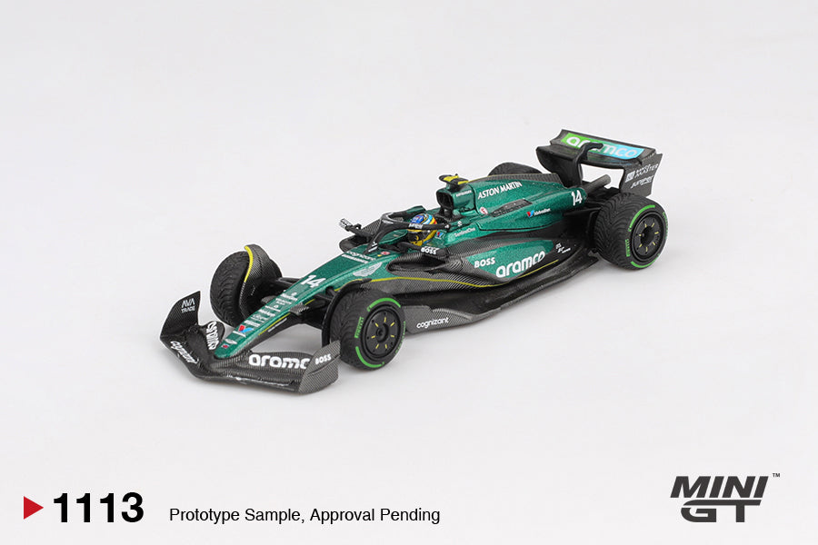 Mini GT Aston Martin AMR24 #14 Fernando Alonso 2024 F1 2024 Canadian GP Blister Packaging MGT01113BL 1/64 Diecast