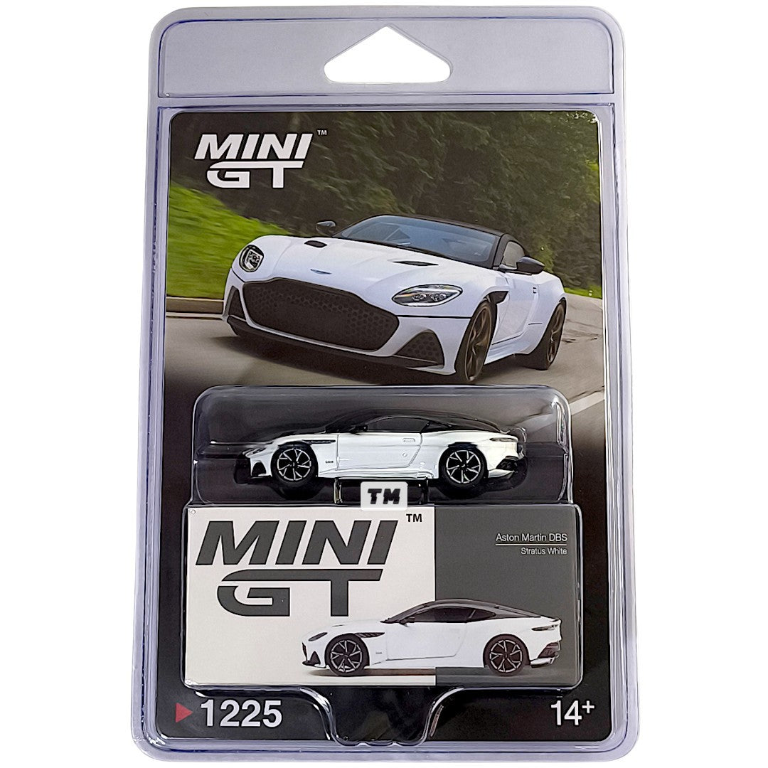 Mini GT Aston Martin DBS Stratus White Blister Packaging MGT01225-BL 1/64 Diecast