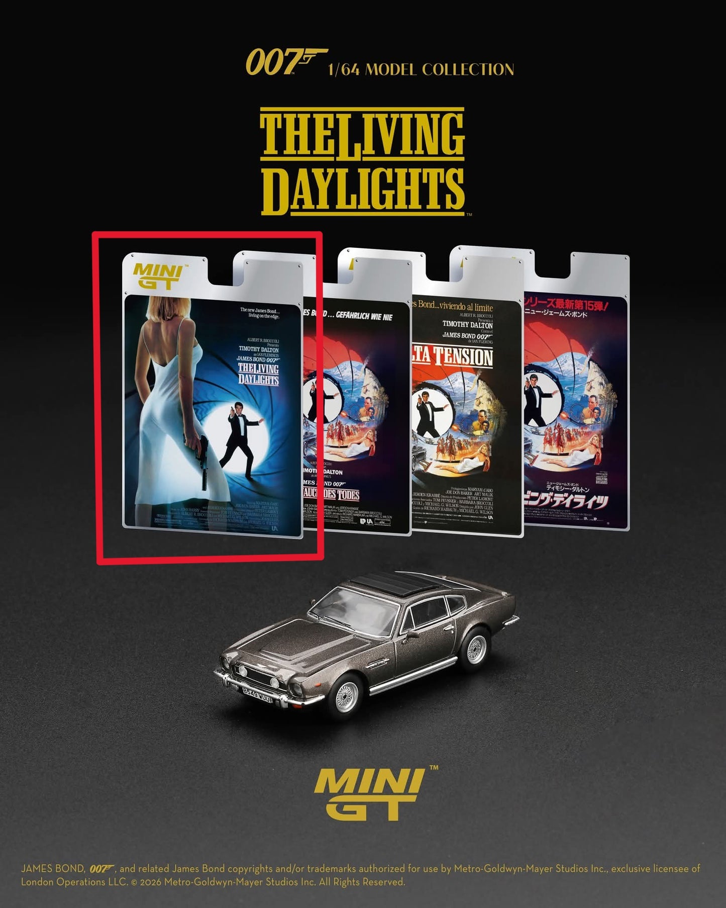 [Pre-Order] Mini GT Aston Martin V8 Vantage “The Living Daylights” – Weapons Off English Card MGT00916 1/64 Diecast
