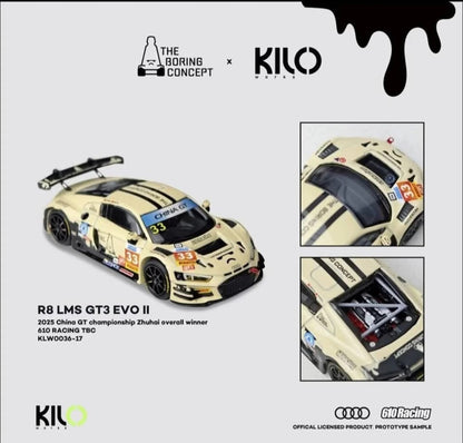 Kilo Works Audi R8 LMS GT3 EVO II 610 Racing TBC The Boring Concept China GT Championship Zhuhai Overall Winner YBJ-Peter Li 1/64 Diecast