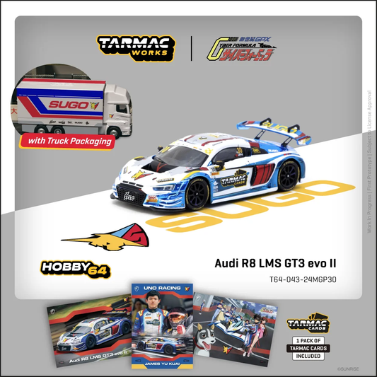 Tarmac Works Audi R8 LMS GT3 evo II Macau GT Cup - FIA GT World Cup 2024 Uno Racing James Yu W Truck & Tarmac Cards Cyber Formula T64G-043-24MGP30 1/64 Diecast