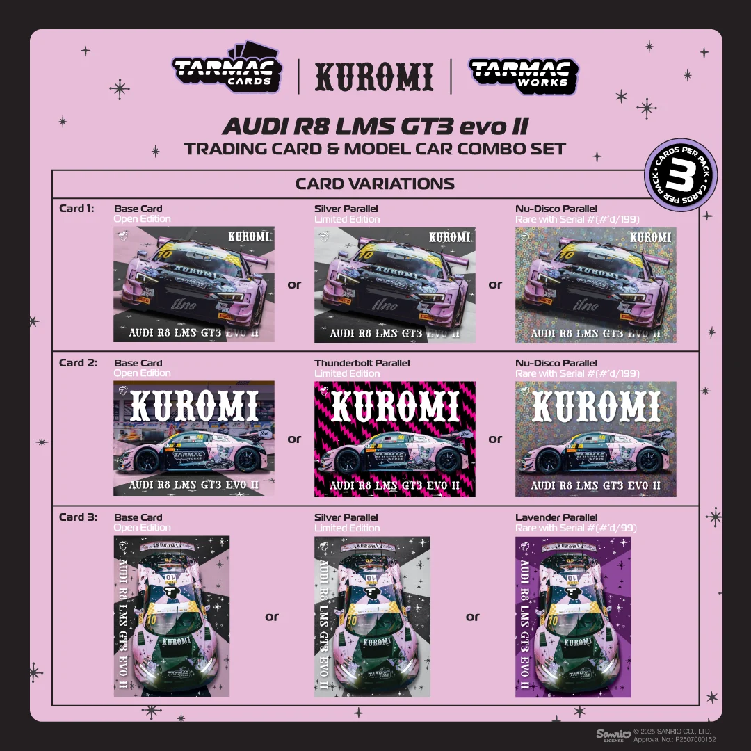 Tarmac Works Audi R8 LMS GT3 evo II Macau GT Cup FIA GT World Cup 2024 Uno Racing Adderly Fong w Tarmac Cards Colab w Sanrio T64G-043-24MGP10 1/64 Diecast