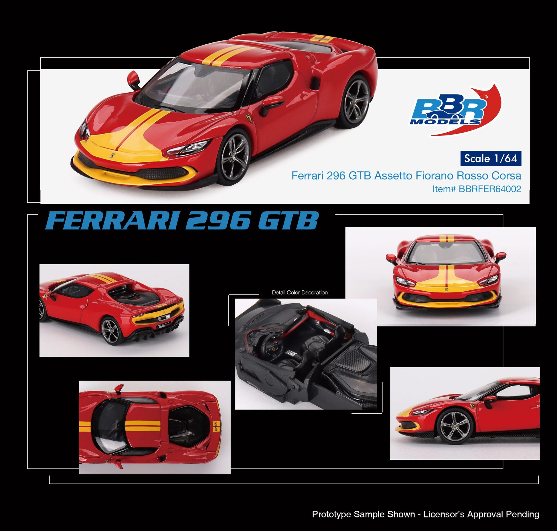 BBR Ferrari 296 GTB Assetto Fiorano Rosso Corsa BBRFER64002 1/64 Die Cast