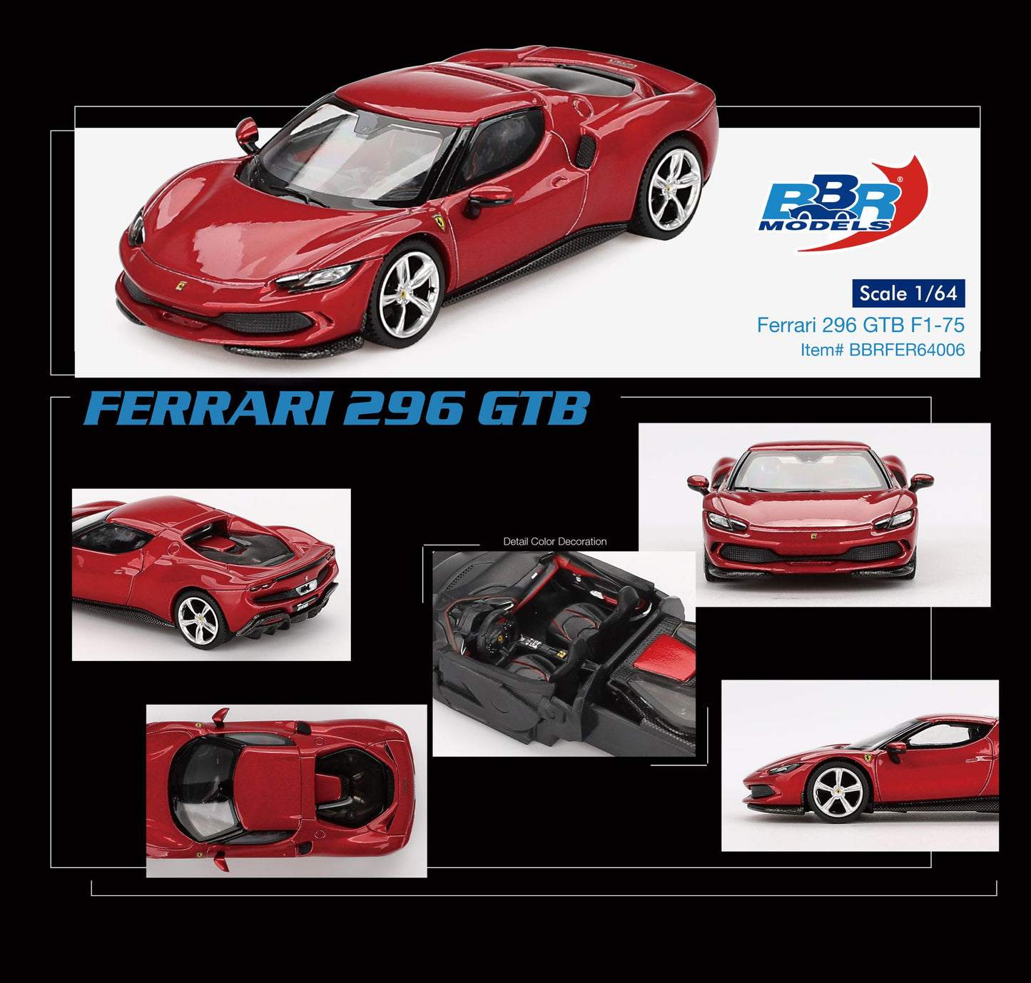 BBR Ferrari 296 GTB Rosso Imola BBRFER64006 1/64 Die Cast