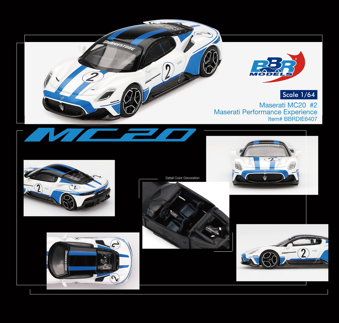 BBR Maserati MC20 #2 Maserati Performance Experience BBRDIE6407 1/64 Die Cast