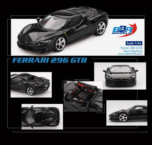 BBR Models Ferrari 296 GTB Nero Daytona BBRFER64003 1/64 Diecast