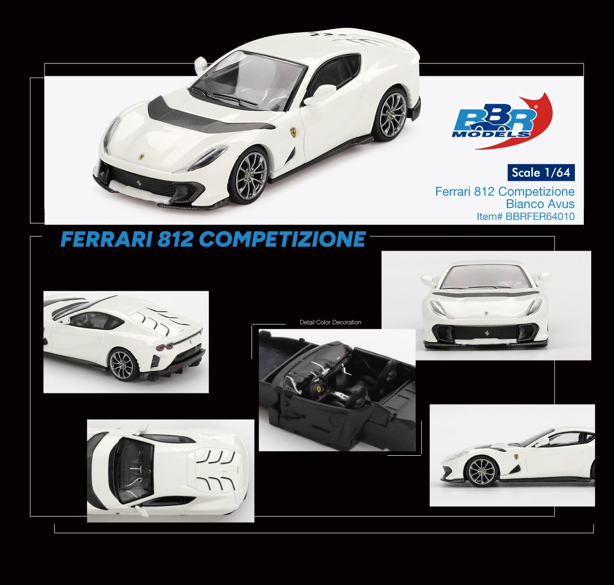 BBR Models Ferrari 812 Competizione Bianco Avus BBRFER64010 1/64 Diecast