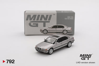 Mini GT BMW 750IL Aspen Silver Metallic Blister Packaging MGT00792 1/64 Diecast