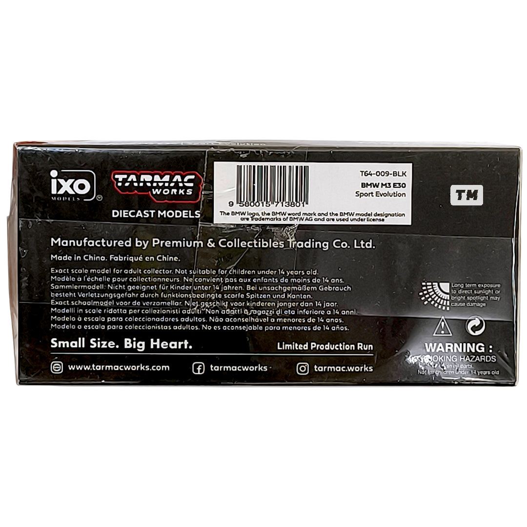 Tarmac Works BMW M3 E30 Sport Evolution Black T64-009-BLK 1/64 Diecast