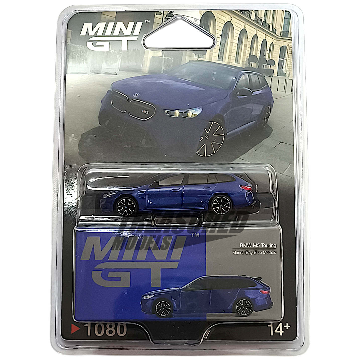 Mini GT BMW M5 Touring (G99) Marina Bay Blue Metallic Blister Packaging MGT01080BL 1/64 Die Cast