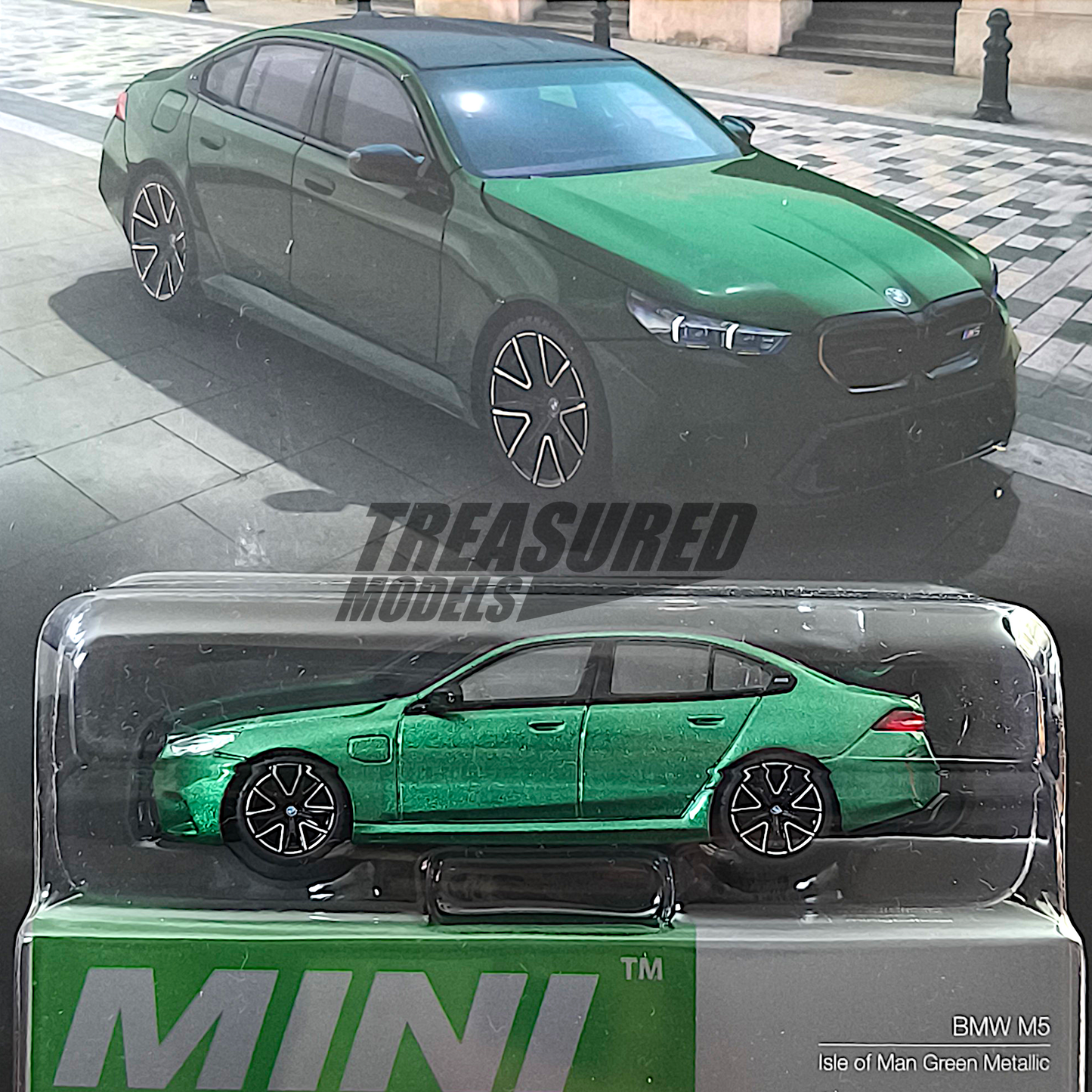 Mini GT BMW M5 (G90) Isle of Man Green Metallic Blister Packaging MGT01086 1/64 Die Cast