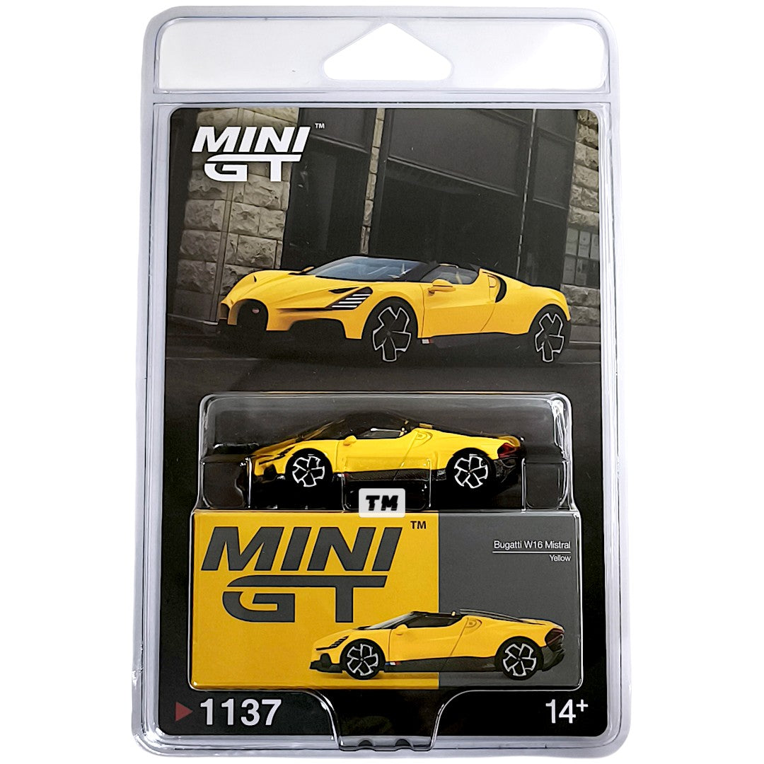 Mini GT Bugatti W16 Mistral Yellow Blister Packaging MGT01137-BL 1/64 Diecast