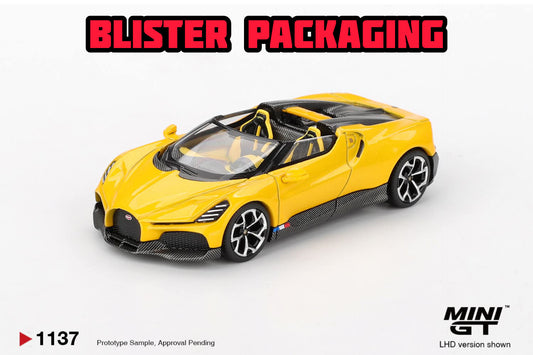 [Pre-Order] Mini GT Bugatti W16 Mistral Yellow Blister Packaging MGT01137 1/64 Die cast