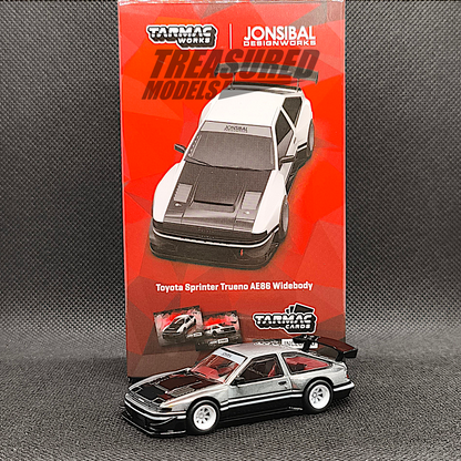 [Chase] Tarmac Works Toyota Sprinter Trueno AE86 Widebody White Black with Tarmac Cards - Designed by Jon Sibal T64G-060-WB