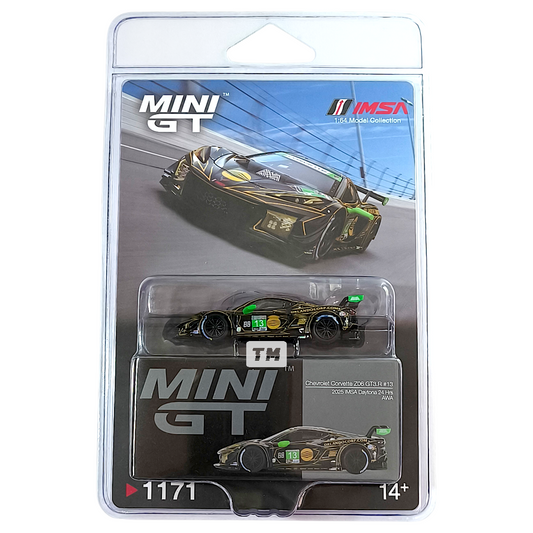 Mini GT Chevrolet Corvette Z06 GT3.R #13 AWA 2025 IMSA Daytona 24 Hrs Blister Packaging MGT01171 1/64 Diecast
