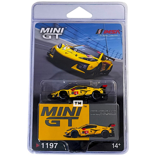 Mini GT Chevrolet Corvette Z06 GT3.R #4 Corvette Racing by Pratt Miller Motorsports 2025 IMSA Daytona 24 Hrs Blister Packaging MGT01197-BL 1/64 Diecast