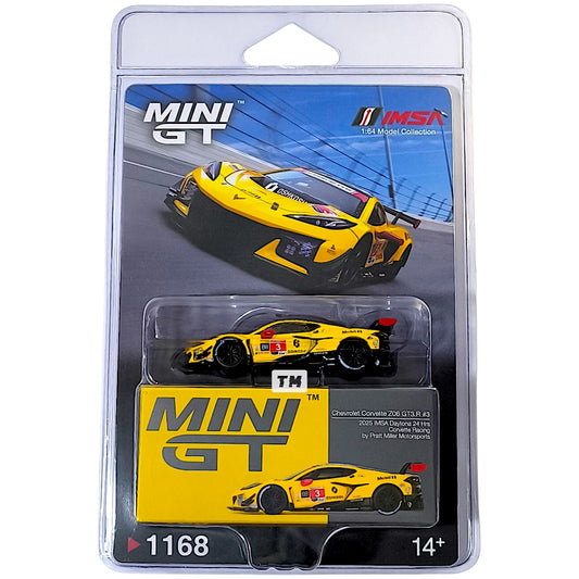 Mini GT Chevrolet Corvette Z06 GT3.R #3 Corvette Racing by Pratt Miller Motorsports 2025 IMSA Daytona 24 Hrs Blister Packaging MGT01168-BL 1/64 Diecast