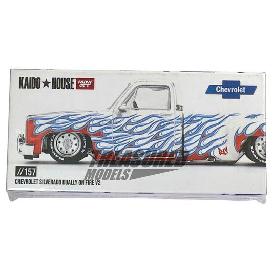 Kaido House Chevrolet Silverado Dually On Fire V2 KHMG157 1/64 Die Cast