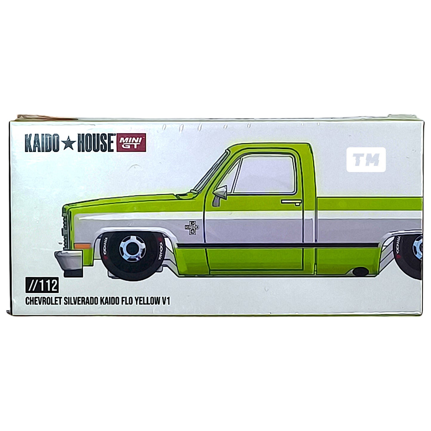 Kaido House Chevrolet Silverado Kaido Flo Yellow V1 KHMG112 1/64 Diecast