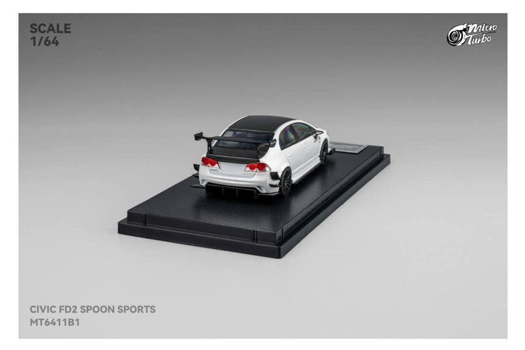 Micro Turbo Civic FD2 Spoon Sports Metallic White MT6411B1 1/64 Diecast