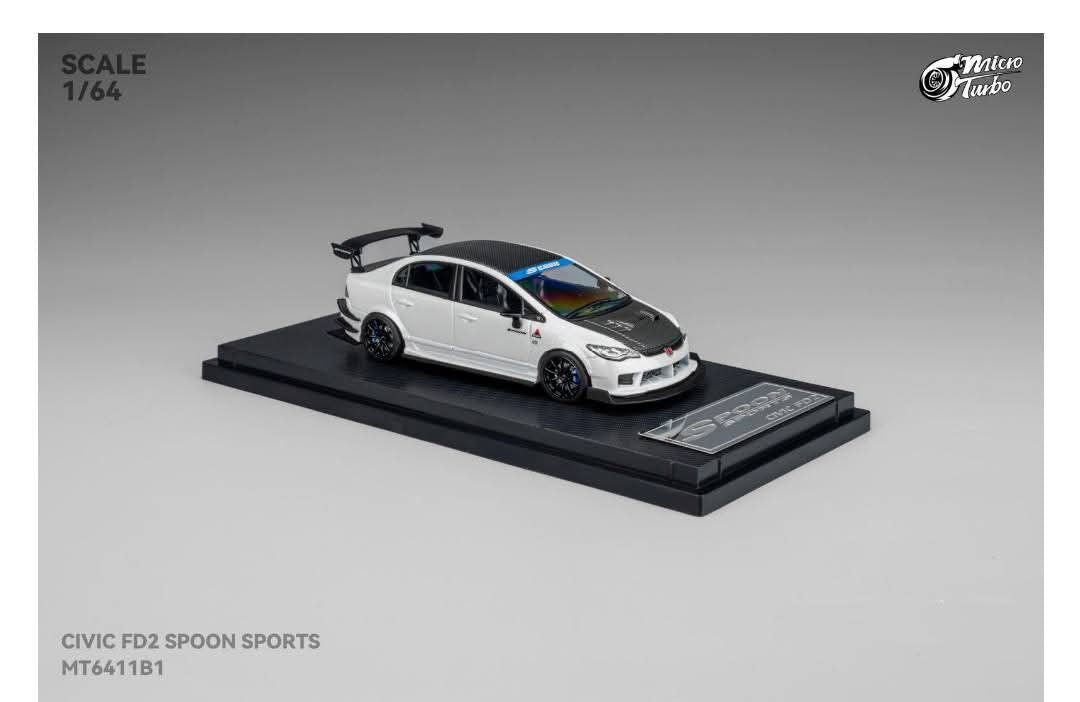 Micro Turbo Civic FD2 Spoon Sports Metallic White MT6411B1 1/64 Diecast