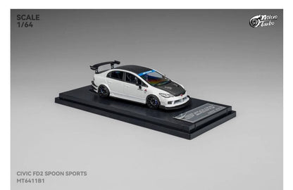 Micro Turbo Civic FD2 Spoon Sports Metallic White MT6411B1 1/64 Diecast
