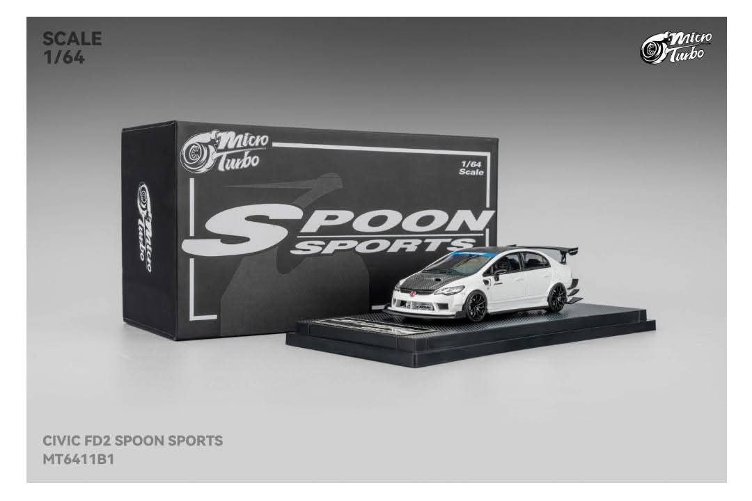 Micro Turbo Civic FD2 Spoon Sports Metallic White MT6411B1 1/64 Diecast
