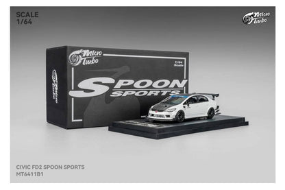 Micro Turbo Civic FD2 Spoon Sports Metallic White MT6411B1 1/64 Diecast