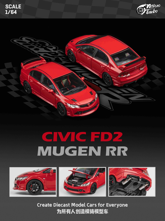 Micro Turbo Civic Type R FD2 MUGEN RR Red MT6411A1 1/64 Diecast