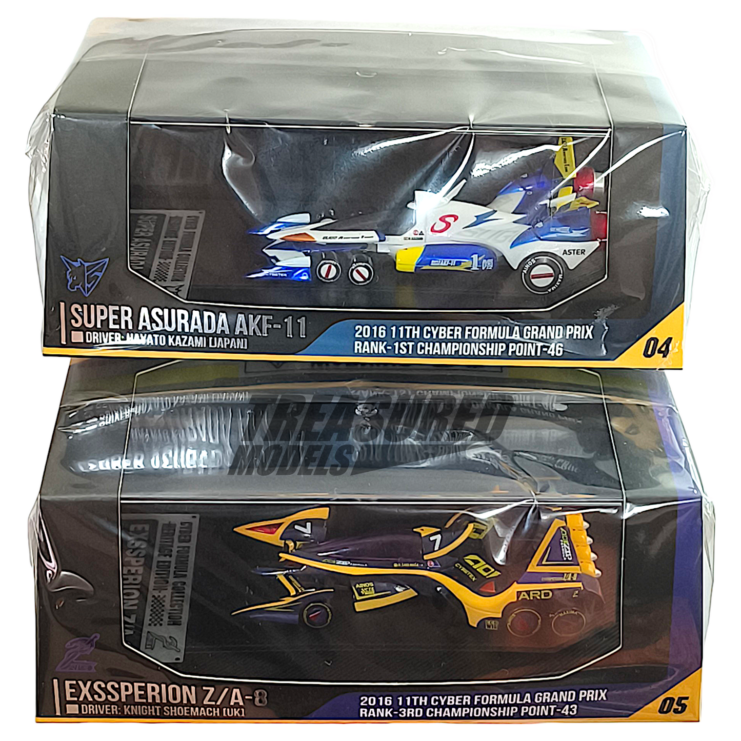 MegaHouse 2pcs Set Heritage Edition Cyber Formula Grand Prix Super Asurada AKF-11 & Exssperion ZA-8 1/64 Diecast
