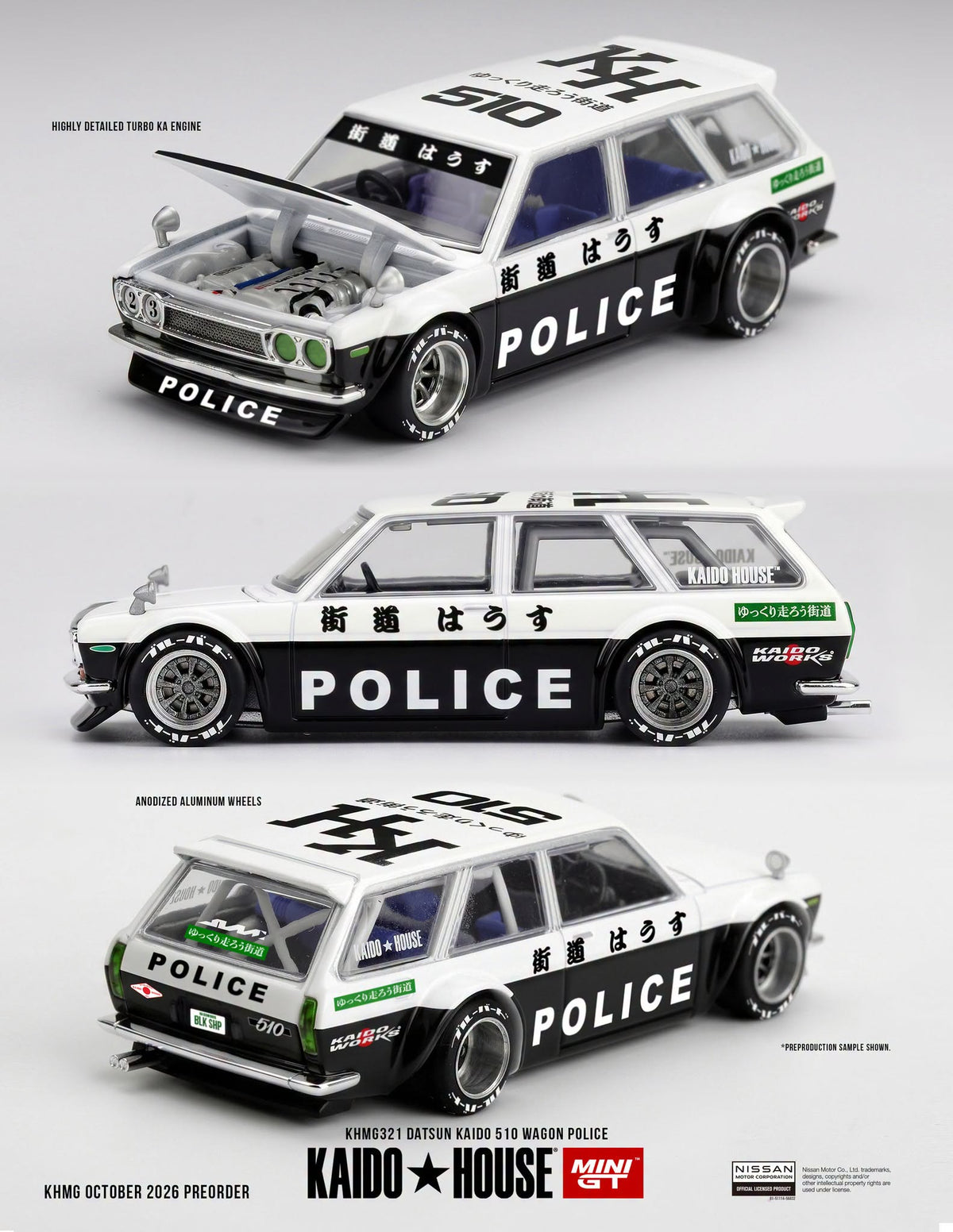 [PRE-ORDER] KAIDO HOUSE Datsun Kaido 510 Wagon Police KHMG321 1/64 Diecast