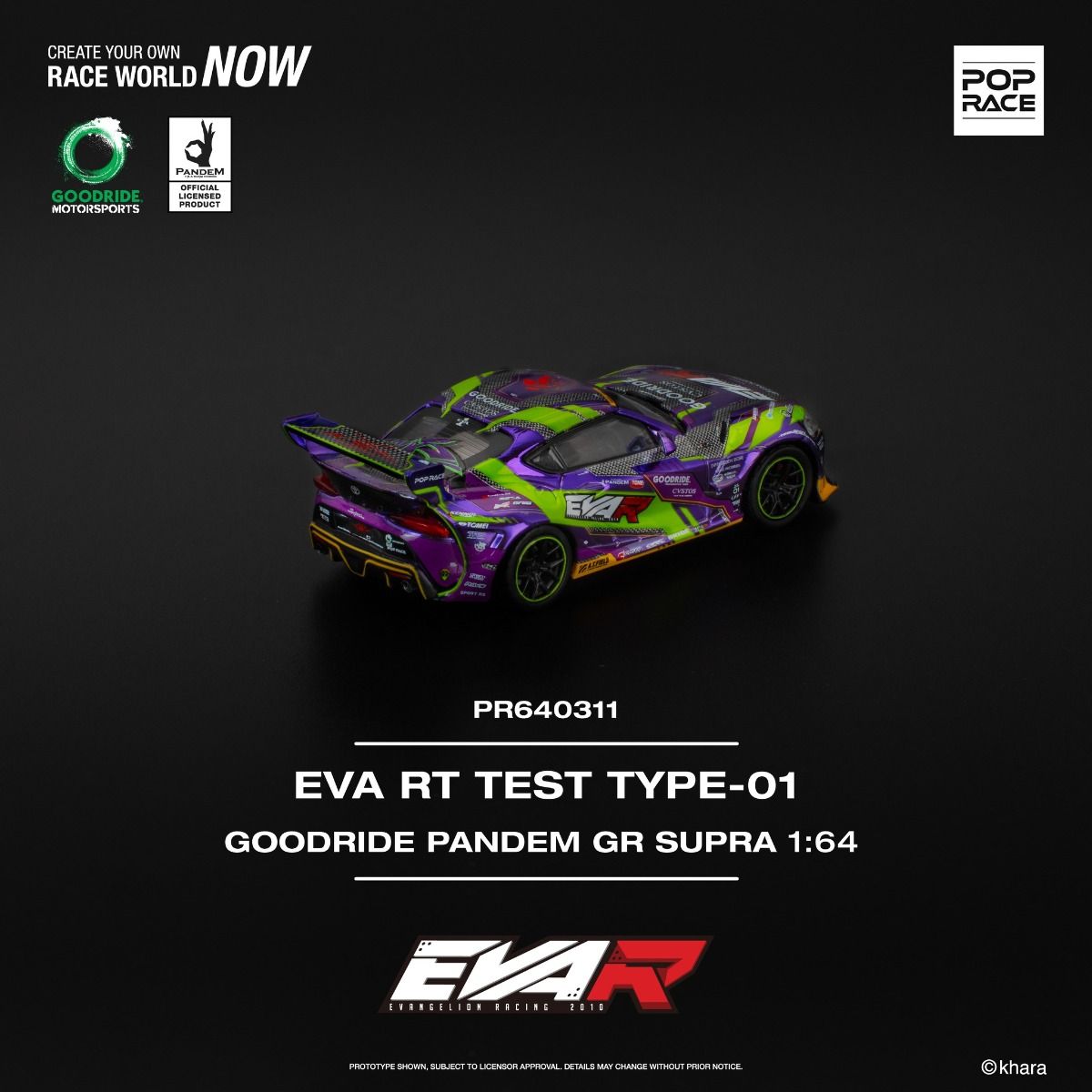 Pop Race EVA RT TEST TYPE-01 GOODRIDE PANDEM GR SUPRA PR640311 1/64 Diecast