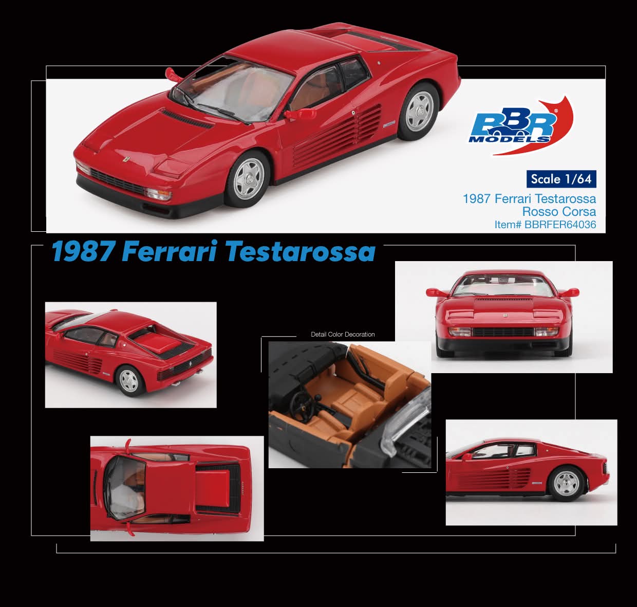 [Pre-Order] BBR Models Ferrari 1987 Testarossa Rosso Corsa BBRFER64036 1/64 Diecast