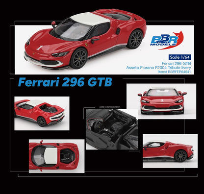 [Pre-Order] BBR Models Ferrari 296 GTB Asseto Fiorano F2004 Tribute Livery BBRFER64041 1/64 Diecast