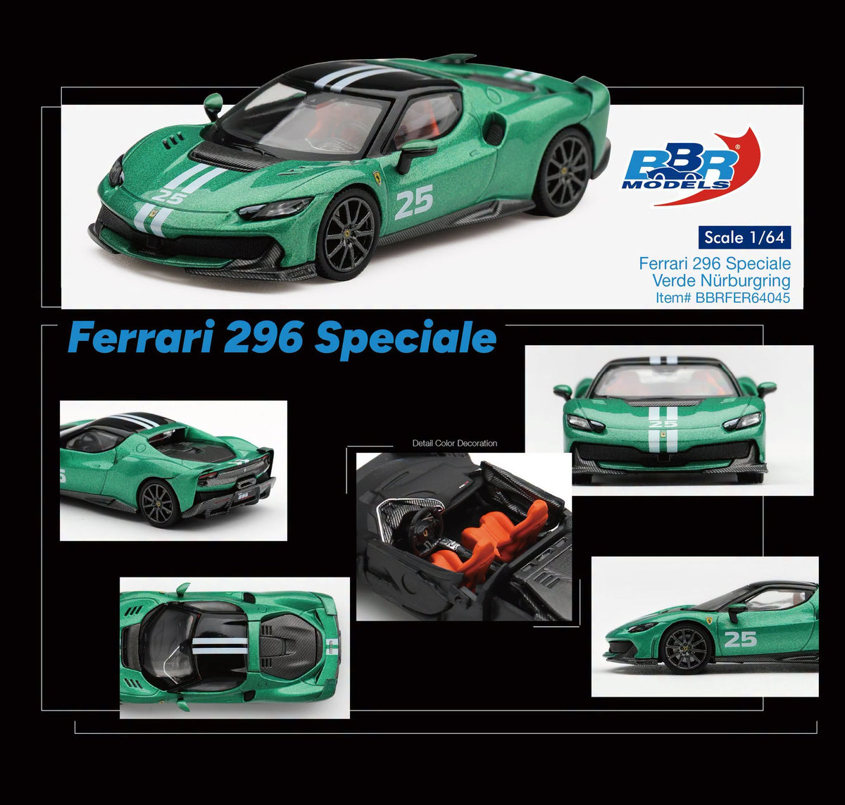 [Pre-Order] BBR Models Ferrari 296 Speciale Verde Nürburgring BBRFER64045 1/64 Diecast